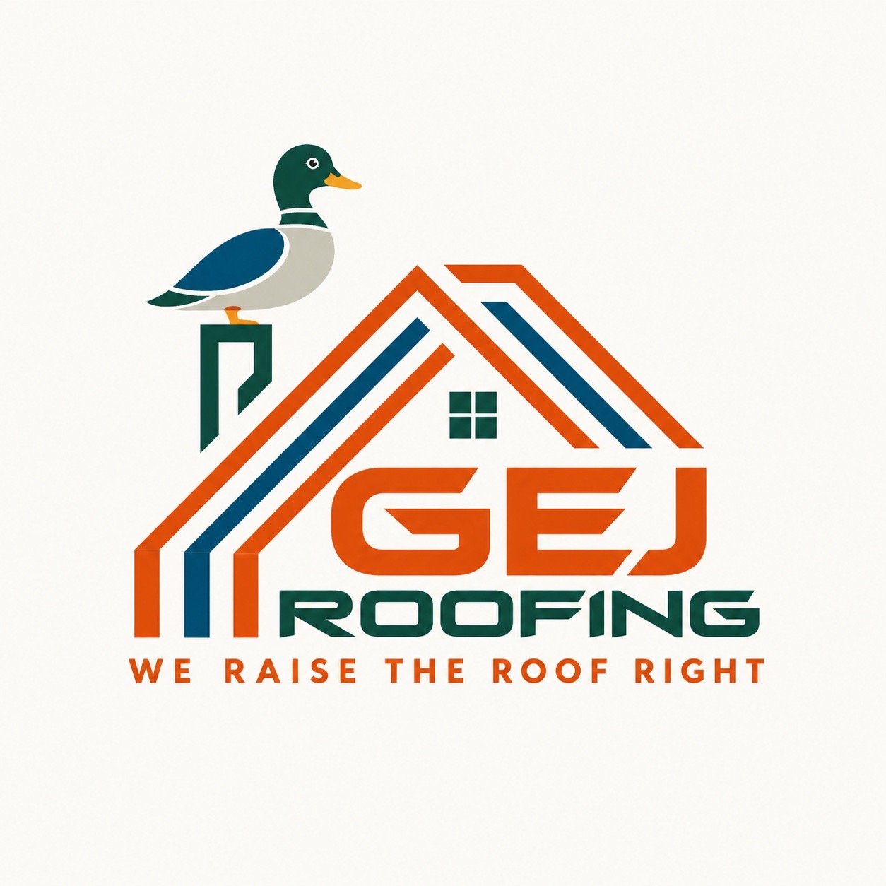 GEJ Roofing duck and roof logo