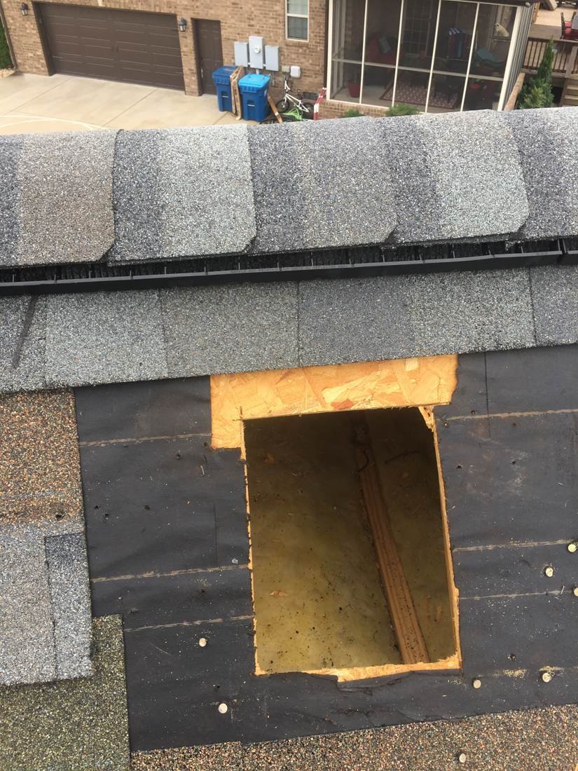 Another roof deck section cut out and repaired with new plywood, Tennessee