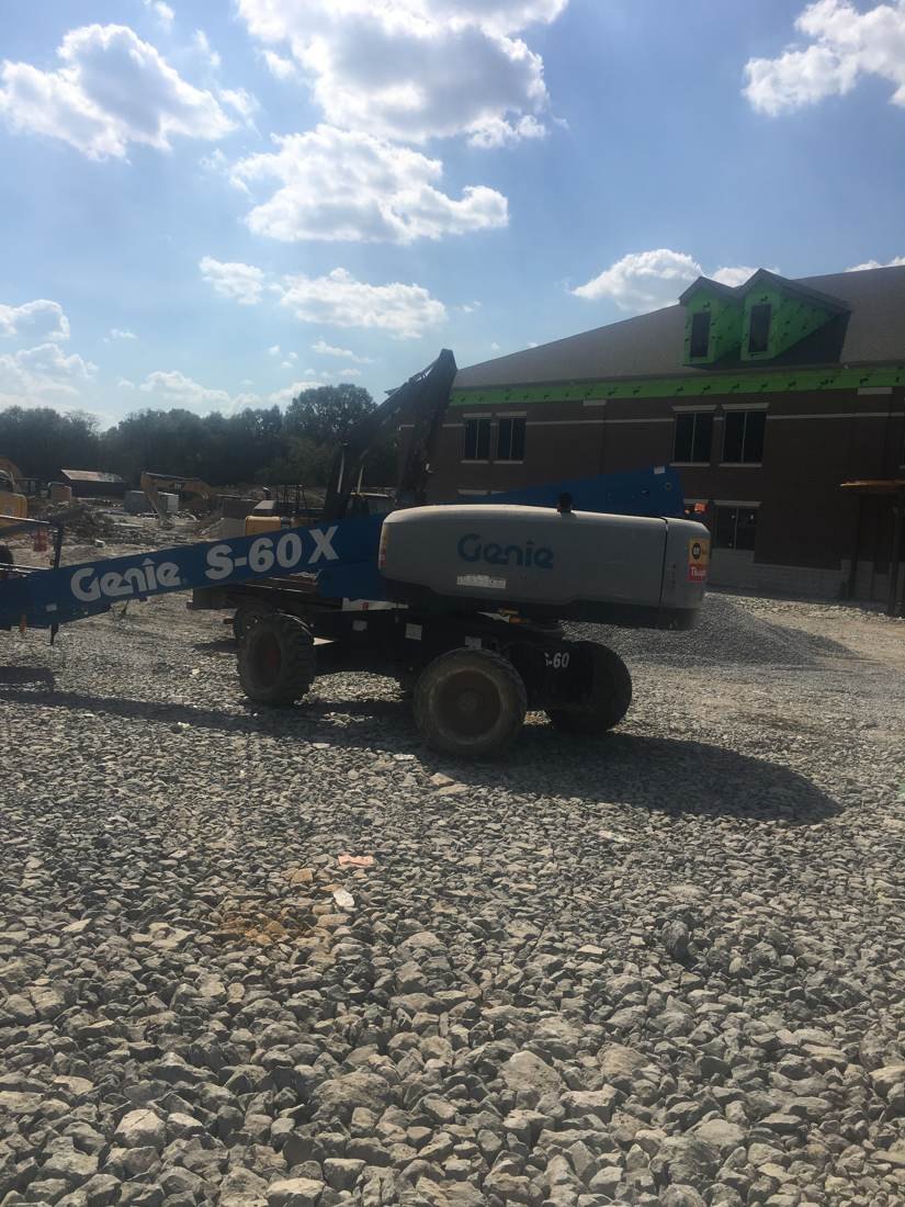 Boom lift equipment on site during construction of Creekside Elementary School, Franklin, Tennessee