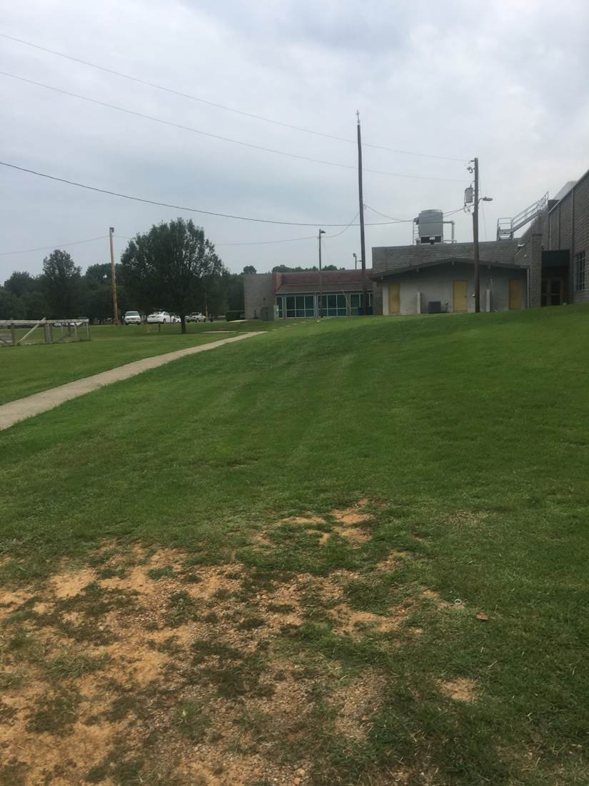Grounds of the Shelbyville Recreation Center with a water tower in the background, Shelbyville, Tennessee
