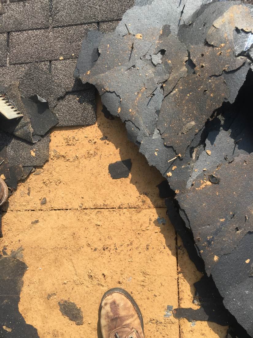 Detail of the shingle roof repair area at Shelbyville Recreation Center, Tennessee